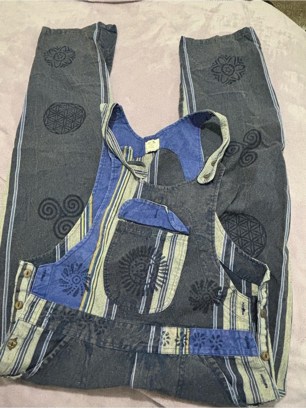 Bohemian Indigo Stripe Cotton Overalls - Women's Jumpsuit